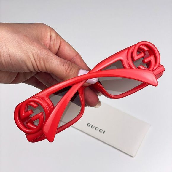 Gucci GG1325S 005 Sunglasses Red Brown Gradient Rectangle Women - Picture 7 of 14